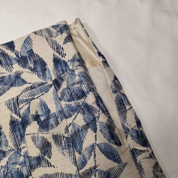 ANN TAYLOR Beige Silk Linen Blend Blue Leaf Print Knee Length A-Line Skirt 0 - Picture 5 of 12